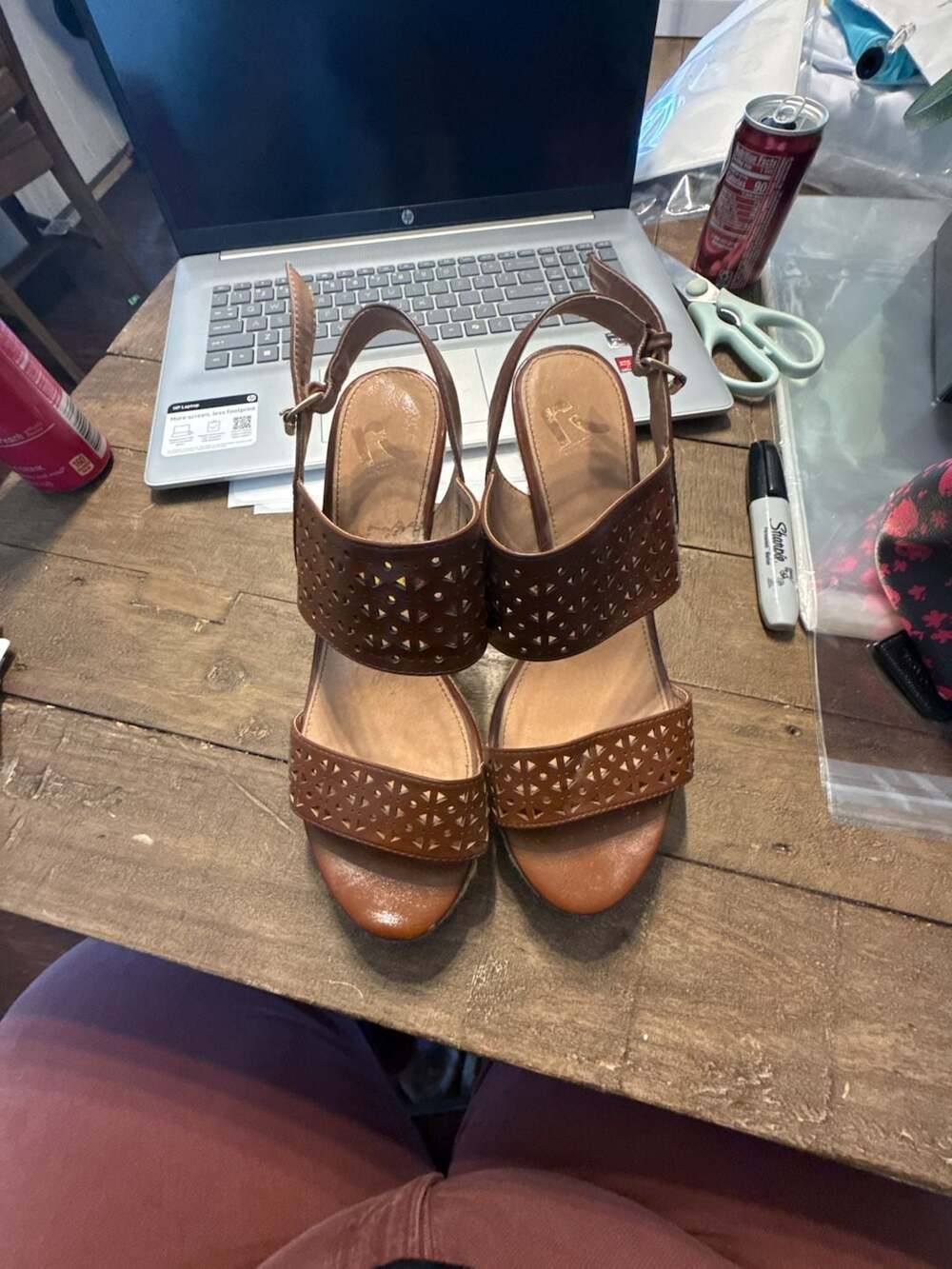 Report Wheaton Women's Brown Perforated Wedge Sandals